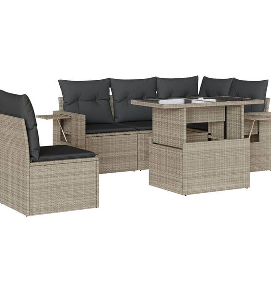 6-tlg. Garten-Sofagarnitur mit Kissen Hellgrau Poly Rattan