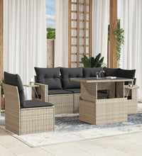 6-tlg. Garten-Sofagarnitur mit Kissen Hellgrau Poly Rattan