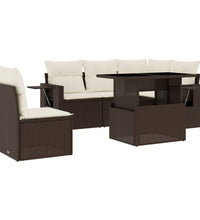 6-tlg. Garten-Sofagarnitur mit Kissen Braun Poly Rattan