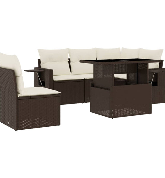 6-tlg. Garten-Sofagarnitur mit Kissen Braun Poly Rattan