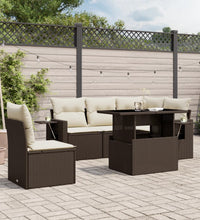 6-tlg. Garten-Sofagarnitur mit Kissen Braun Poly Rattan