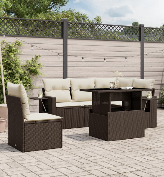6-tlg. Garten-Sofagarnitur mit Kissen Braun Poly Rattan