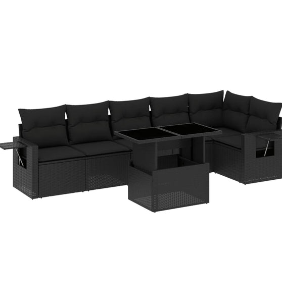 7-tlg. Garten-Sofagarnitur mit Kissen Schwarz Poly Rattan