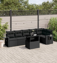 7-tlg. Garten-Sofagarnitur mit Kissen Schwarz Poly Rattan