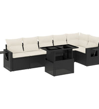 7-tlg. Garten-Sofagarnitur mit Kissen Schwarz Poly Rattan
