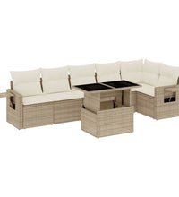 7-tlg. Garten-Sofagarnitur mit Kissen Beige Poly Rattan