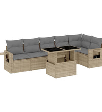 7-tlg. Garten-Sofagarnitur mit Kissen Beige Poly Rattan