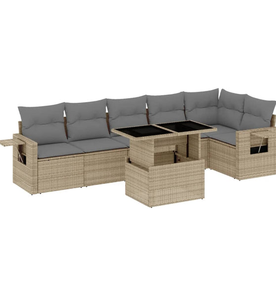 7-tlg. Garten-Sofagarnitur mit Kissen Beige Poly Rattan
