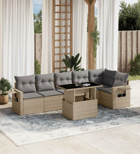 7-tlg. Garten-Sofagarnitur mit Kissen Beige Poly Rattan