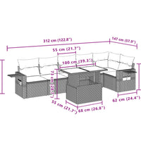 7-tlg. Garten-Sofagarnitur mit Kissen Hellgrau Poly Rattan