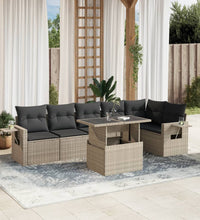 7-tlg. Garten-Sofagarnitur mit Kissen Hellgrau Poly Rattan