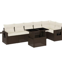 7-tlg. Garten-Sofagarnitur mit Kissen Braun Poly Rattan