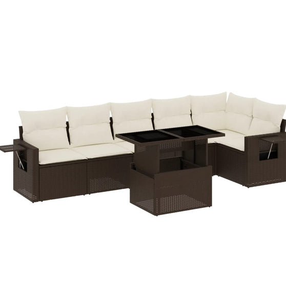 7-tlg. Garten-Sofagarnitur mit Kissen Braun Poly Rattan