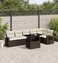 7-tlg. Garten-Sofagarnitur mit Kissen Braun Poly Rattan