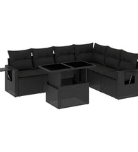 7-tlg. Garten-Sofagarnitur mit Kissen Schwarz Poly Rattan