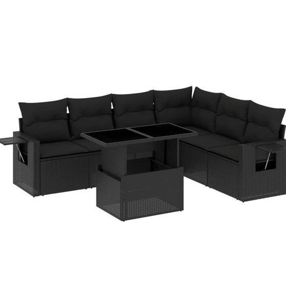 7-tlg. Garten-Sofagarnitur mit Kissen Schwarz Poly Rattan