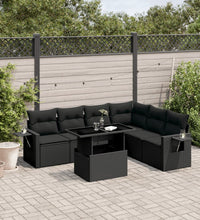 7-tlg. Garten-Sofagarnitur mit Kissen Schwarz Poly Rattan