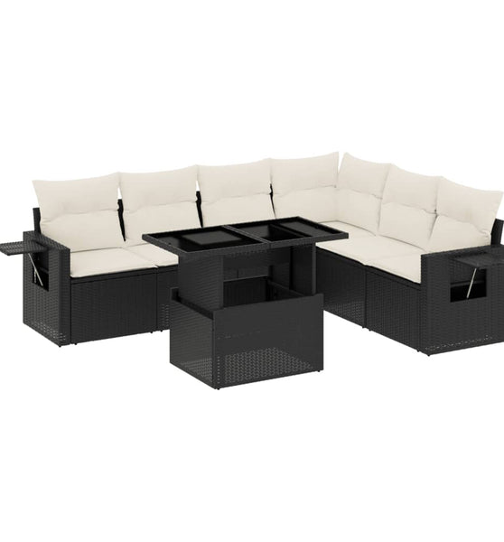 7-tlg. Garten-Sofagarnitur mit Kissen Schwarz Poly Rattan