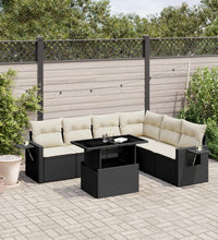 7-tlg. Garten-Sofagarnitur mit Kissen Schwarz Poly Rattan