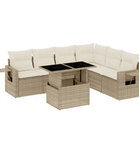 7-tlg. Garten-Sofagarnitur mit Kissen Beige Poly Rattan