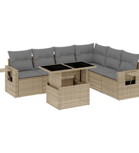 7-tlg. Garten-Sofagarnitur mit Kissen Beige Poly Rattan