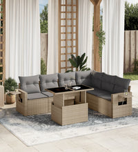 7-tlg. Garten-Sofagarnitur mit Kissen Beige Poly Rattan