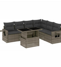 7-tlg. Garten-Sofagarnitur mit Kissen Grau Poly Rattan
