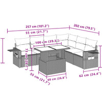 7-tlg. Garten-Sofagarnitur mit Kissen Grau Poly Rattan