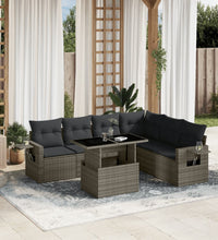 7-tlg. Garten-Sofagarnitur mit Kissen Grau Poly Rattan