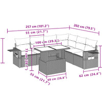 7-tlg. Garten-Sofagarnitur mit Kissen Hellgrau Poly Rattan
