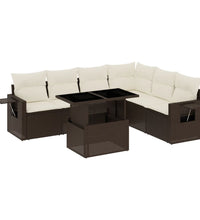 7-tlg. Garten-Sofagarnitur mit Kissen Braun Poly Rattan