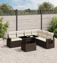 7-tlg. Garten-Sofagarnitur mit Kissen Braun Poly Rattan