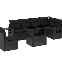 7-tlg. Garten-Sofagarnitur mit Kissen Schwarz Poly Rattan