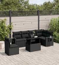 7-tlg. Garten-Sofagarnitur mit Kissen Schwarz Poly Rattan