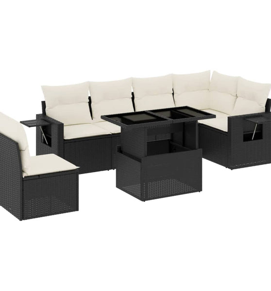 7-tlg. Garten-Sofagarnitur mit Kissen Schwarz Poly Rattan