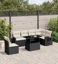 7-tlg. Garten-Sofagarnitur mit Kissen Schwarz Poly Rattan