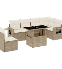 7-tlg. Garten-Sofagarnitur mit Kissen Beige Poly Rattan