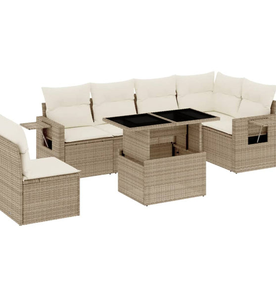 7-tlg. Garten-Sofagarnitur mit Kissen Beige Poly Rattan