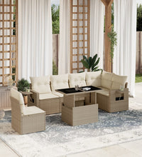 7-tlg. Garten-Sofagarnitur mit Kissen Beige Poly Rattan