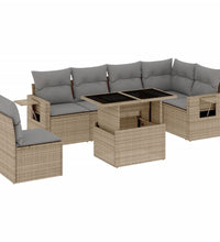 7-tlg. Garten-Sofagarnitur mit Kissen Beige Poly Rattan