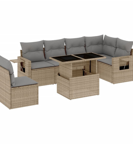 7-tlg. Garten-Sofagarnitur mit Kissen Beige Poly Rattan