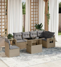 7-tlg. Garten-Sofagarnitur mit Kissen Beige Poly Rattan