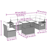7-tlg. Garten-Sofagarnitur mit Kissen Grau Poly Rattan