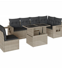 7-tlg. Garten-Sofagarnitur mit Kissen Hellgrau Poly Rattan