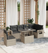 7-tlg. Garten-Sofagarnitur mit Kissen Hellgrau Poly Rattan