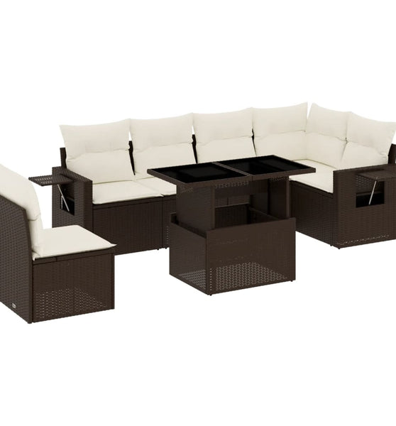 7-tlg. Garten-Sofagarnitur mit Kissen Braun Poly Rattan