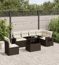 7-tlg. Garten-Sofagarnitur mit Kissen Braun Poly Rattan