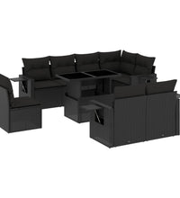 9-tlg. Garten-Sofagarnitur mit Kissen Schwarz Poly Rattan