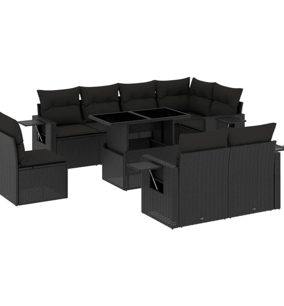 9-tlg. Garten-Sofagarnitur mit Kissen Schwarz Poly Rattan