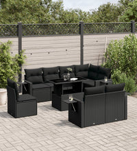 9-tlg. Garten-Sofagarnitur mit Kissen Schwarz Poly Rattan